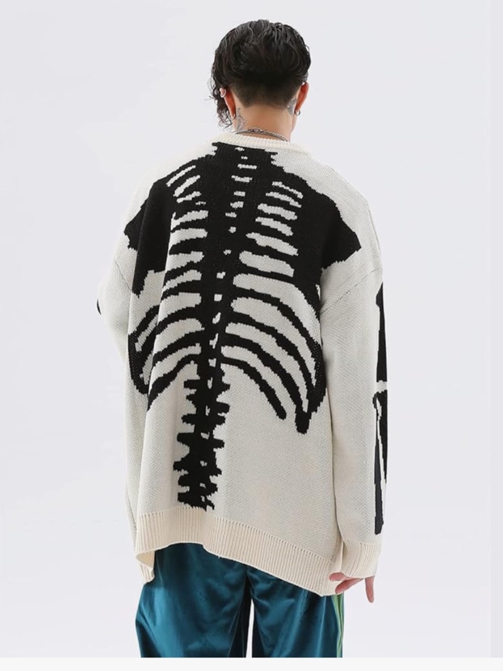 Gothic Men's Sweater Skeleton Jacquard Loose Casual Sweater Harajuku Sweater nwt